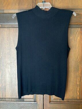 Ribbed Black Sleeveless Mock Turtleneck